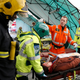 A paramedic works on a simulated casualty.